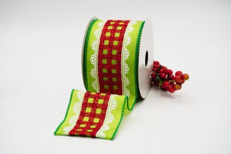 Plaid.Lace Combined Ribbon_KF6373GC-15-49-5_red glittery plaid on green